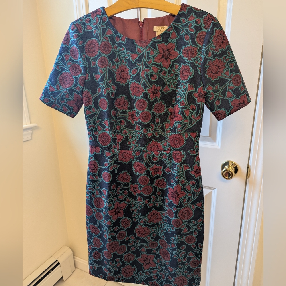 J. Crew Blue and Purple Sheath Dress Short Sleeve Crew Neck Midi